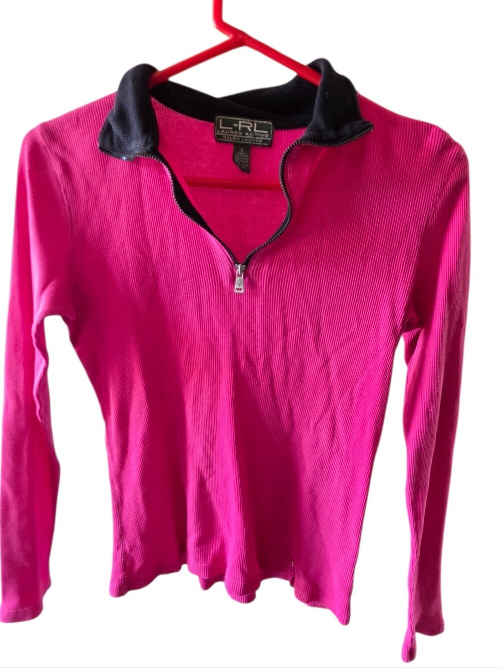 Ralph Lauren Hot Pink Long-Sleeve Quarter-Zip Top with Black Collar